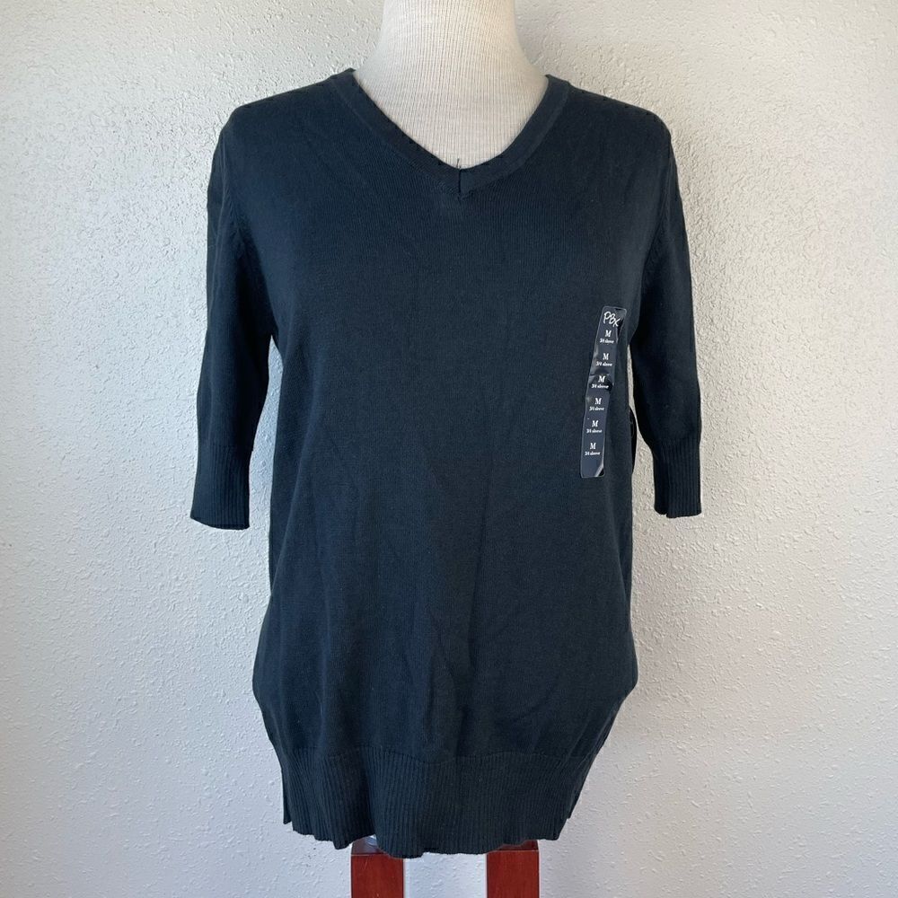 NWT PBX Basics Short Sleeve Black Sweater Top Size M